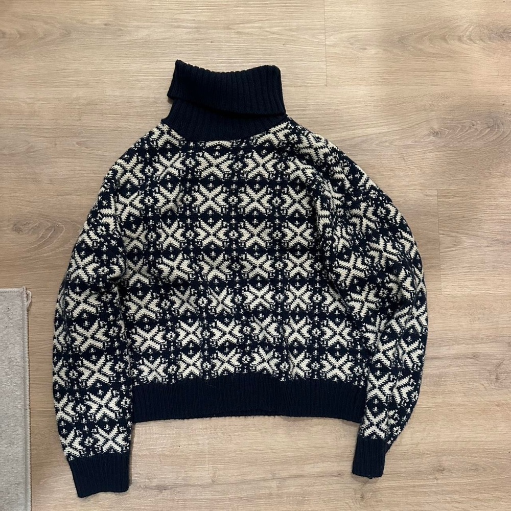Zara Navy & Cream Fair Isle Turtleneck Sweater